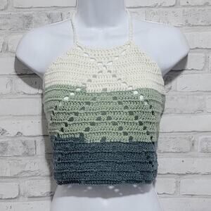 Handmade Crochet Summer Top Crop Eyelet Lace Backless Halter Womens